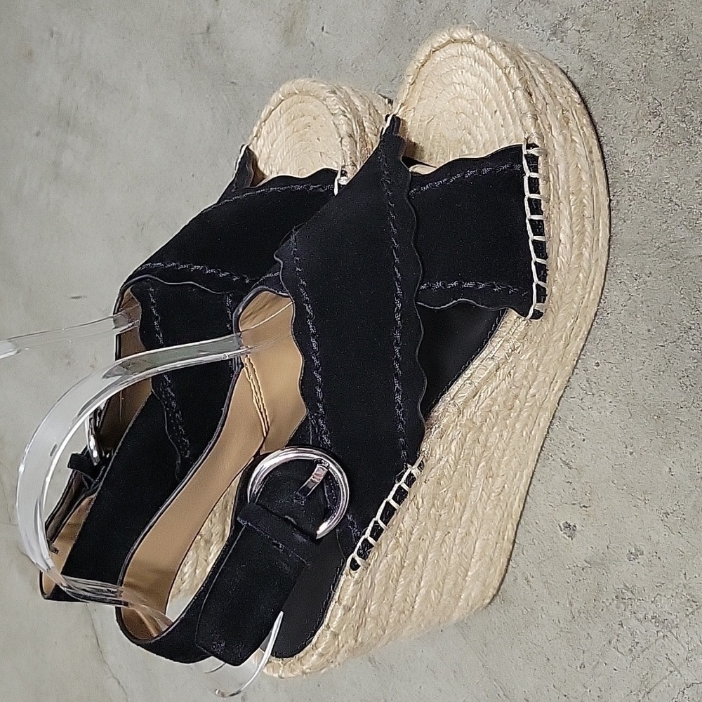 Marc Fisher LTD Black Boho Platform Wedges Espadrilles, Size 9M